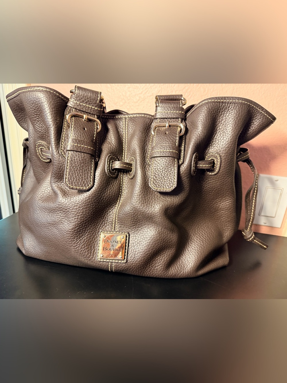 Dooney & Bourke  Chiara Chocolate Brown Pebbled Leather Bag